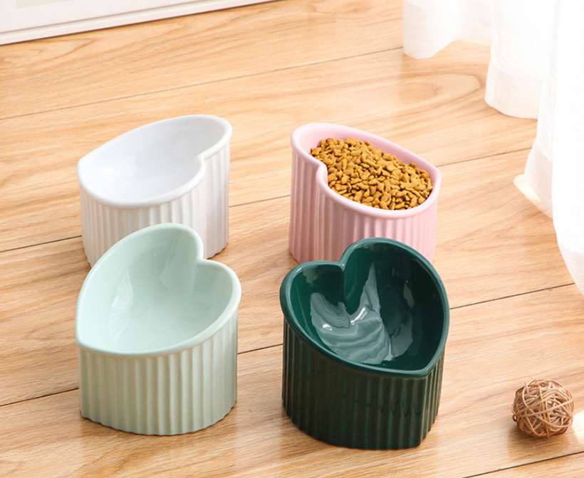 Ceramic Pet Bowl with Slanted Design blue and pink color options