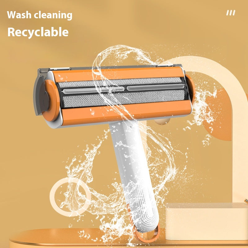 Reusable pet hair remover roller before and after results on sofa