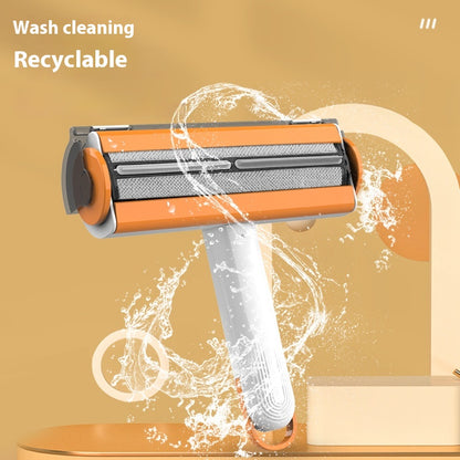 Reusable pet hair remover roller before and after results on sofa