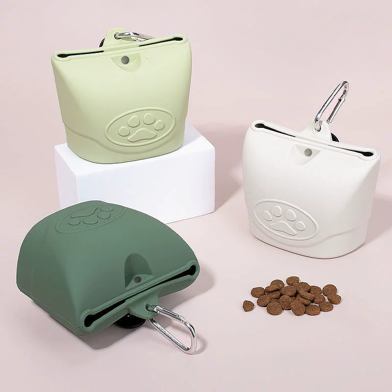 Silicone dog treat pouch with magnetic closure clip