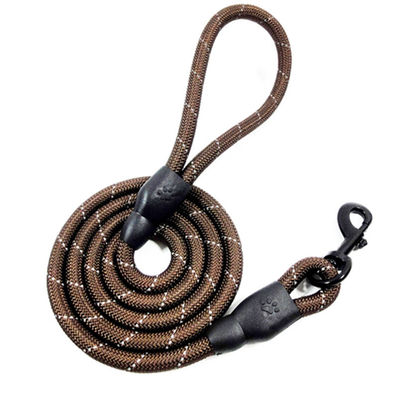 Durable braided nylon reflective rope dog leash brown