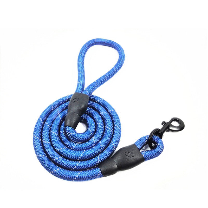 High visibility reflective rope dog leash for night walks