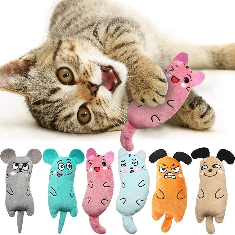 Catnip plush cat toy in green embroidered design