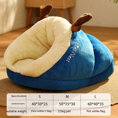 Winter Slipper Pet Bed for Dogs and Cats - Soft Enclosed Slipper Cave Bed