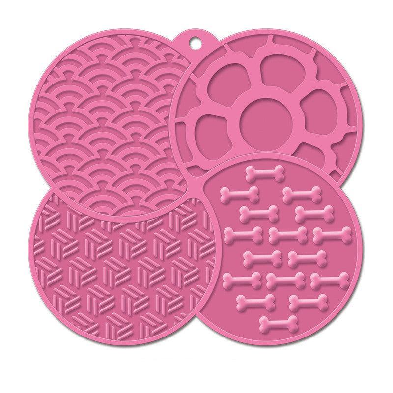 Cat lick mat suction slow feeder rose red textured groove detail