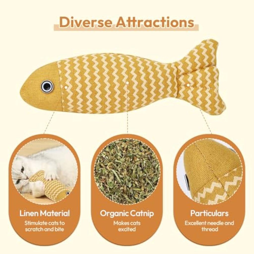 Catnip fish kicker toy filled with organic catnip for indoor cats