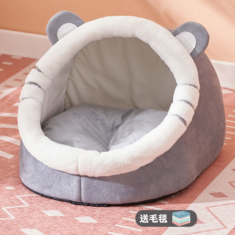 Cozy indoor view of Winter-Ready Semi-Enclosed Cat Bed for All Seasons