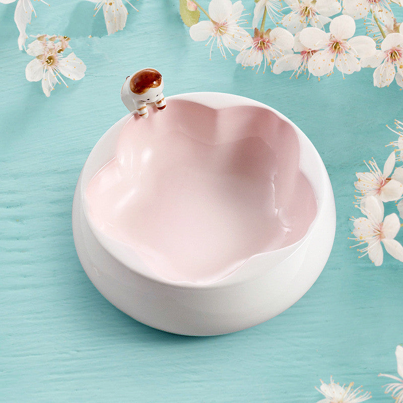 Cherry Blossom Ceramic Cat Bowl For Pet Food