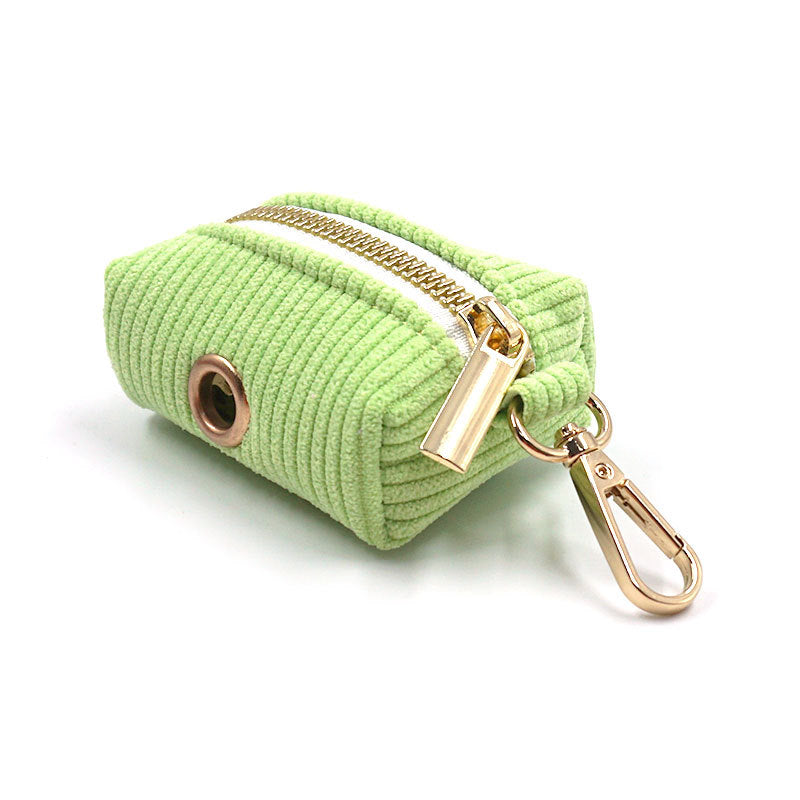 Compact corduroy lemon green pouch for carrying dog waste bags on walks