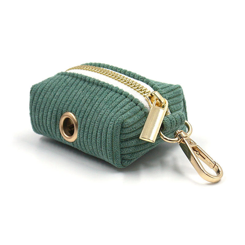 Compact corduroy  pouch for carrying dog waste bags on walks