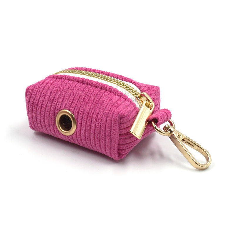 Compact corduroy velvet pouch for carrying dog waste bags on walks
