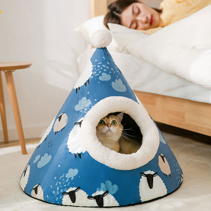 Cozy indoor cat bed with yurt design