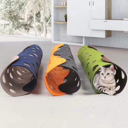 Felt Cat Tunnel Toy - Interactive Modular Felt Pet Tube in Green and Brown