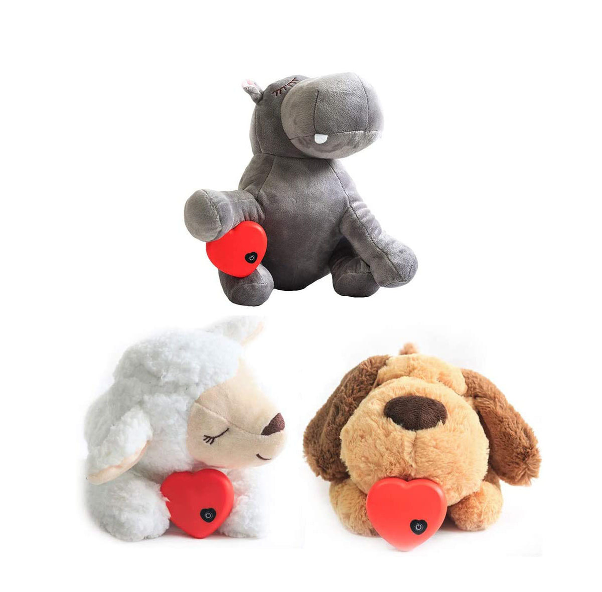 Heartbeat plush dog toy shown in the Love, Puppy and Ordinary styles