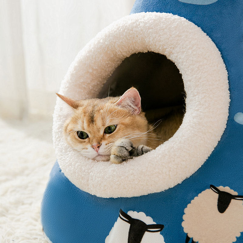 Mongolian yurt-style pet bed for cats