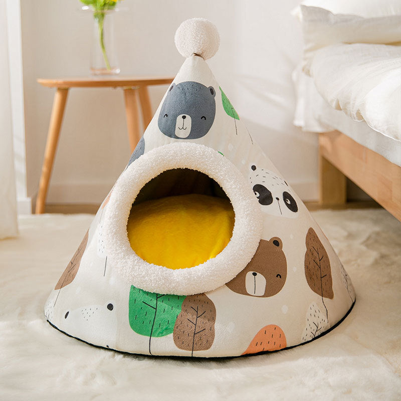 Soft cat sleeping bed with enclosed design