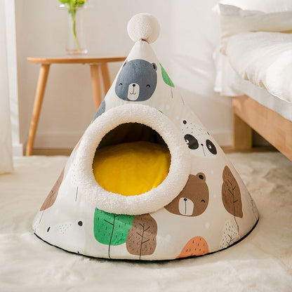 Soft cat sleeping bed with enclosed design