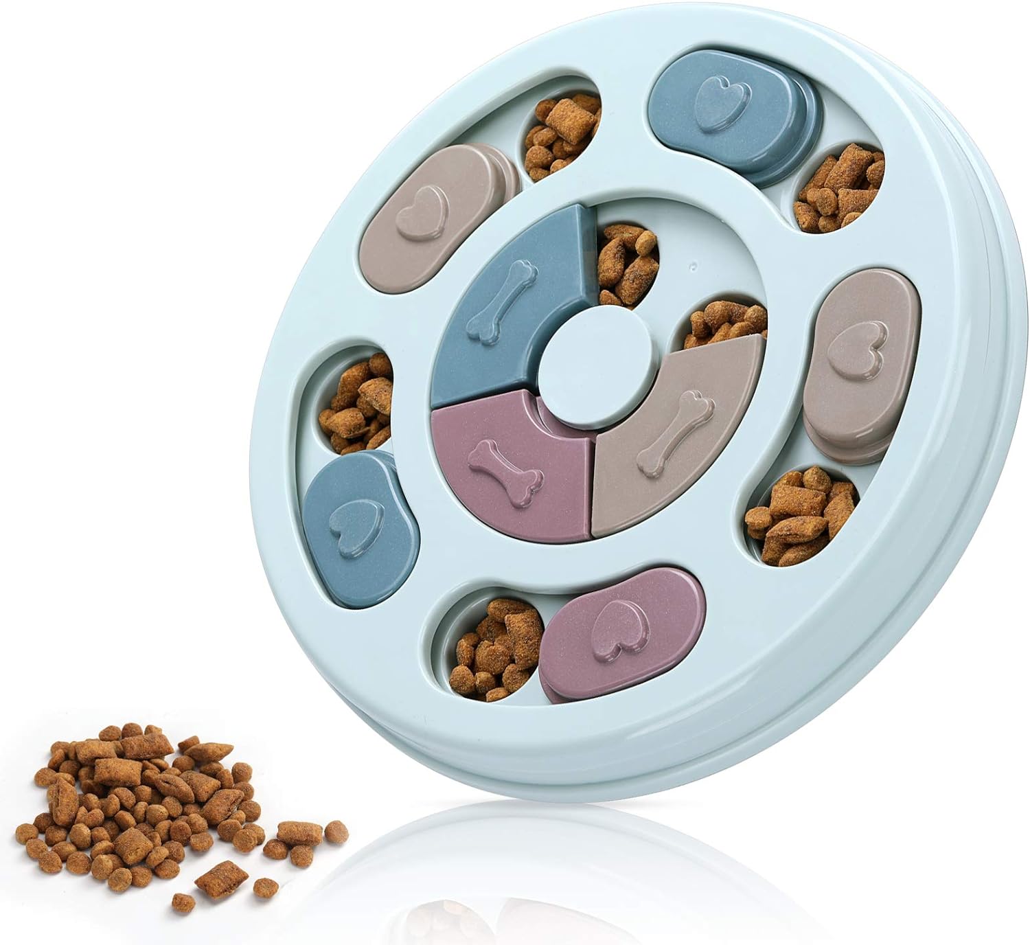 Dog puzzle feeder with sliding treat compartments