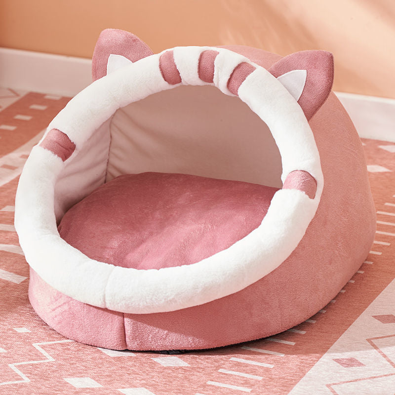 Plush inner cushion of Winter-Ready Semi-Enclosed Cat Bed for All Seasons
