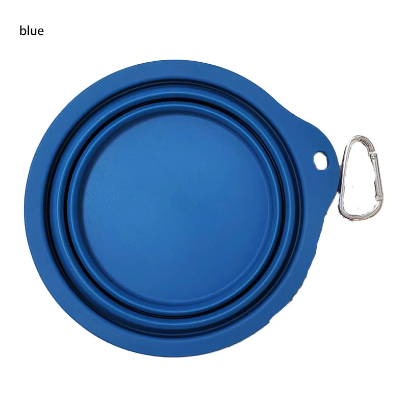 Foldable collapsible travel dog bowl flattened for camping