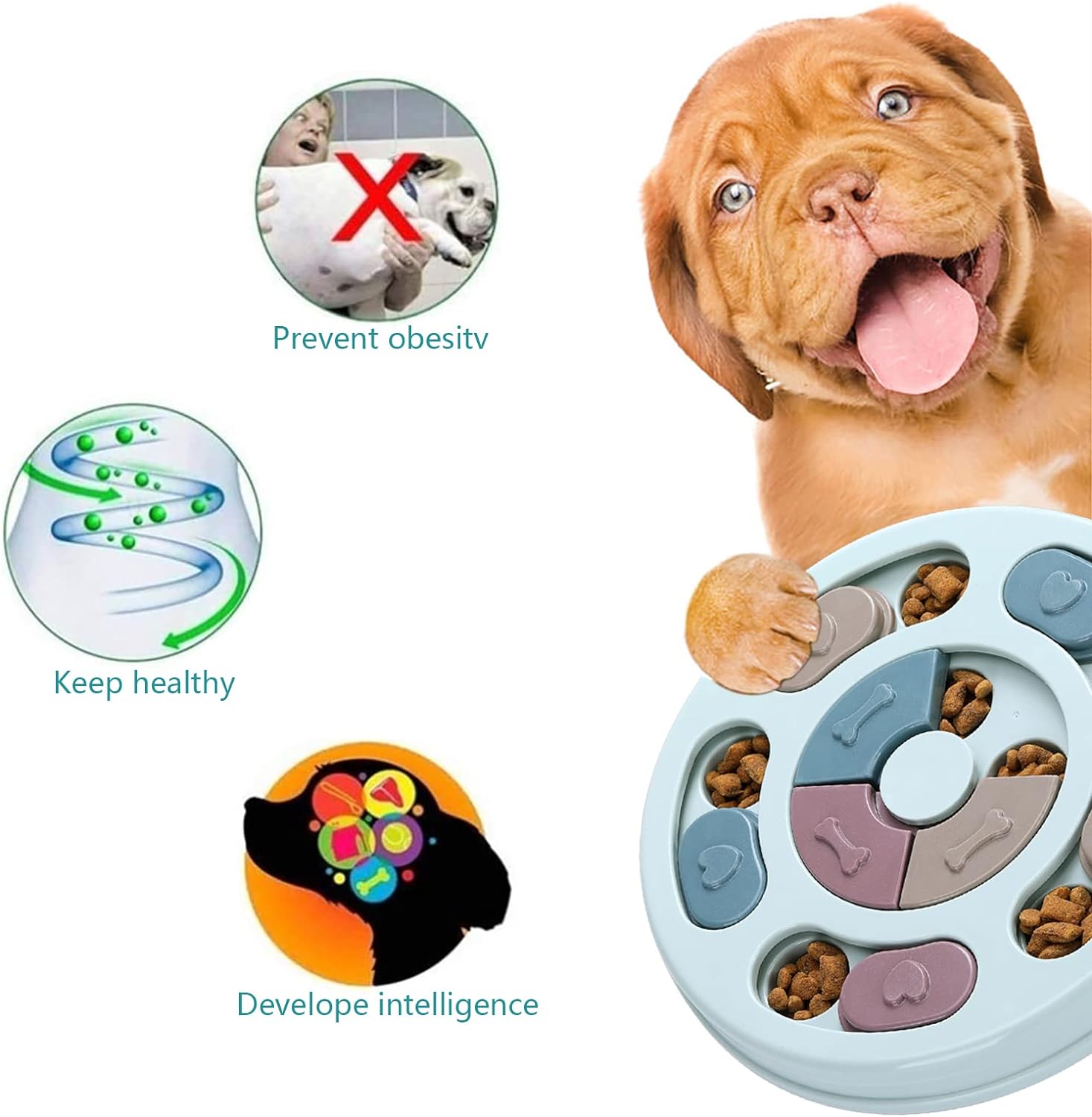 Interactive dog puzzle feeder and slow meal bowl
