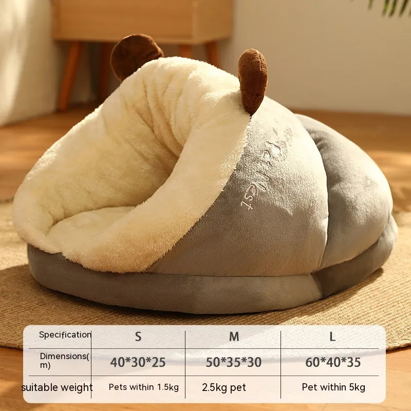 Winter Slipper Pet Bed for Dogs and Cats - Soft Enclosed Slipper Cave Bed