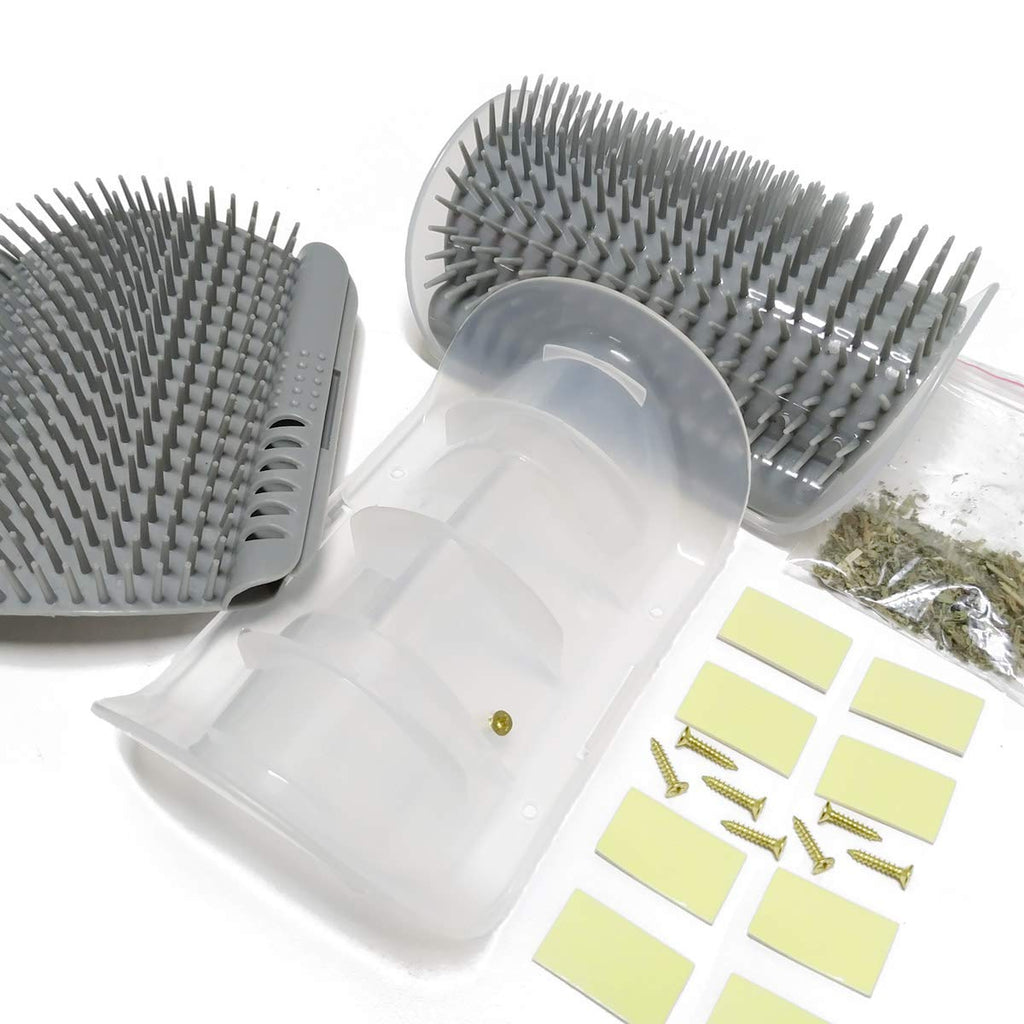 Cat Self-Groomer Arch - Gray Corner Mounted Cat Grooming Brush Close Up