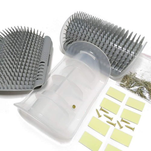 Cat Self-Groomer Arch - Gray Corner Mounted Cat Grooming Brush Close Up