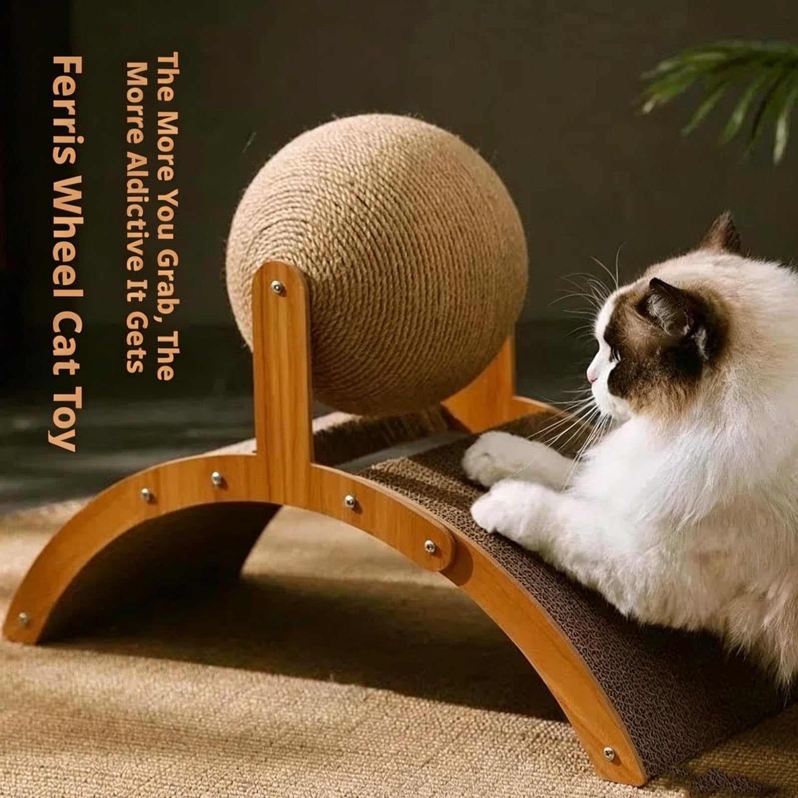 Wobble ball cat scratcher 360 degree spin mechanism for indoor cats