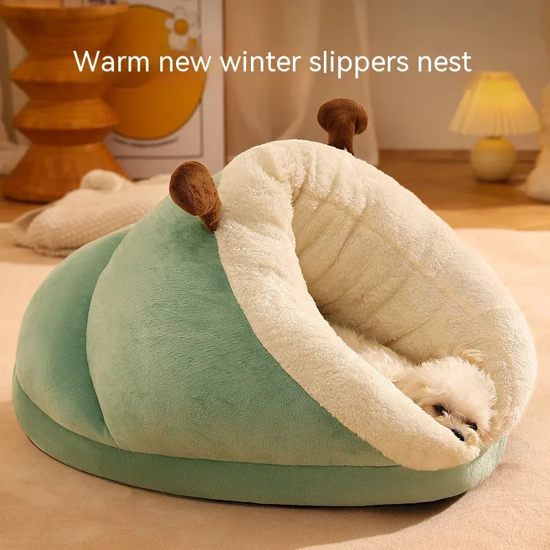 Winter Slipper Pet Bed for Dogs and Cats - Soft Enclosed Slipper Cave Bed