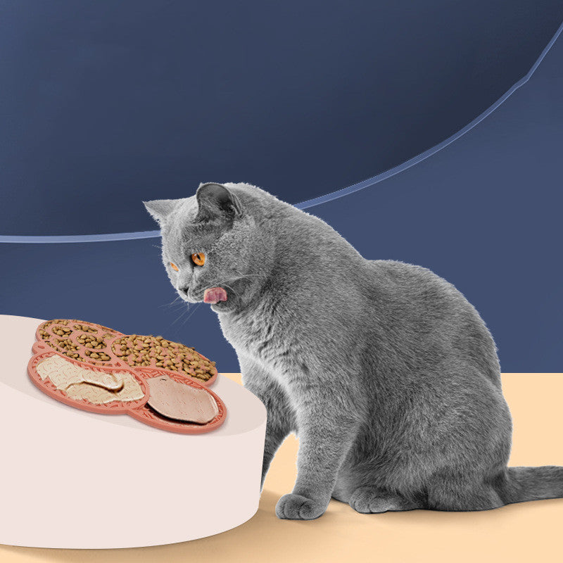 Cat lick mat suction slow feeder in blue with wet food