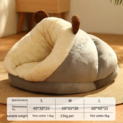 Winter Slipper Pet Bed for Dogs and Cats - Soft Enclosed Slipper Cave Bed