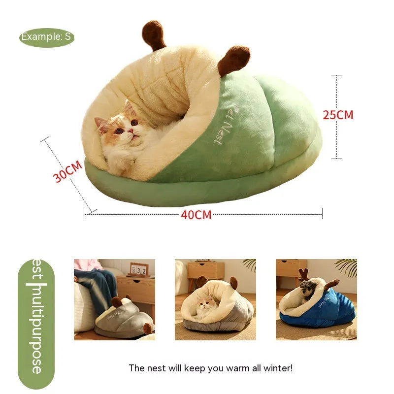 Winter Slipper Pet Bed for Dogs and Cats - Soft Enclosed Slipper Cave Bed
