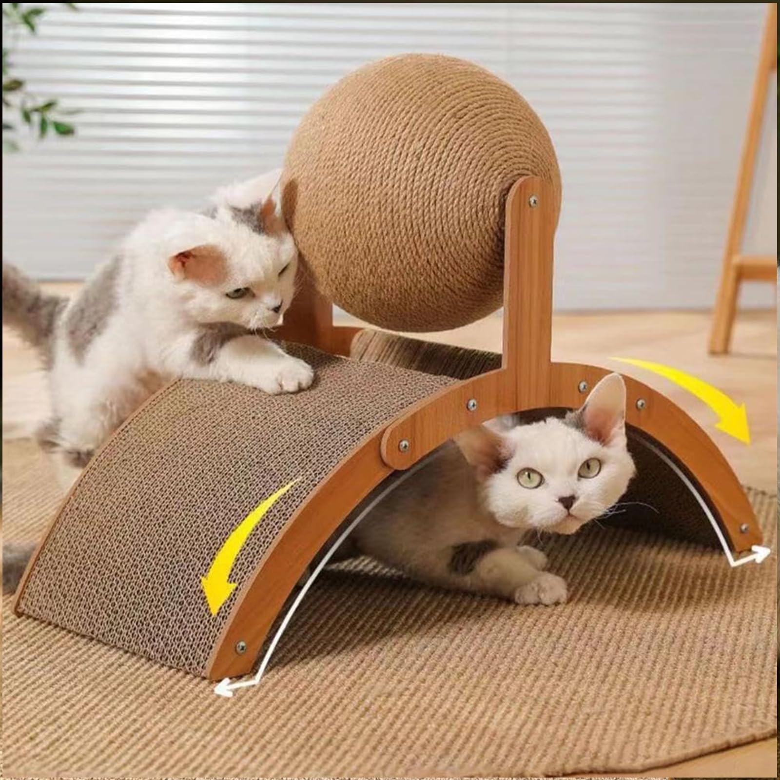 Wobble ball cat scratcher durable natural sisal rope detail