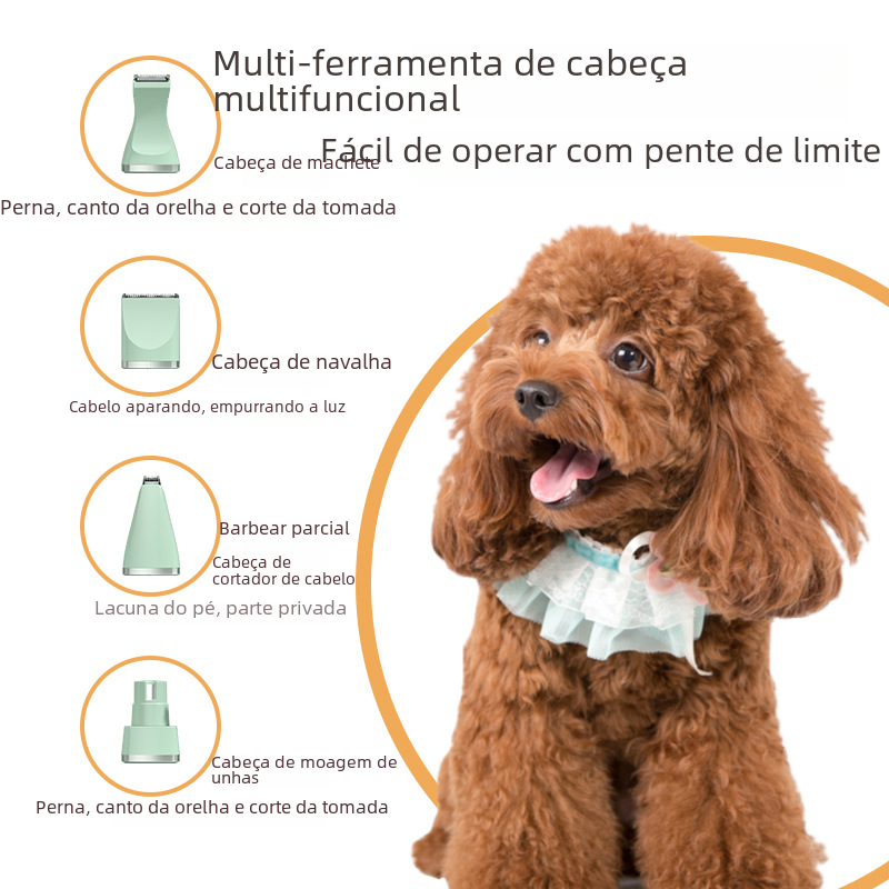 Pet Clipper for Dogs and Cats - Bright White 3-in-1 Nail Grinder and Grooming Head