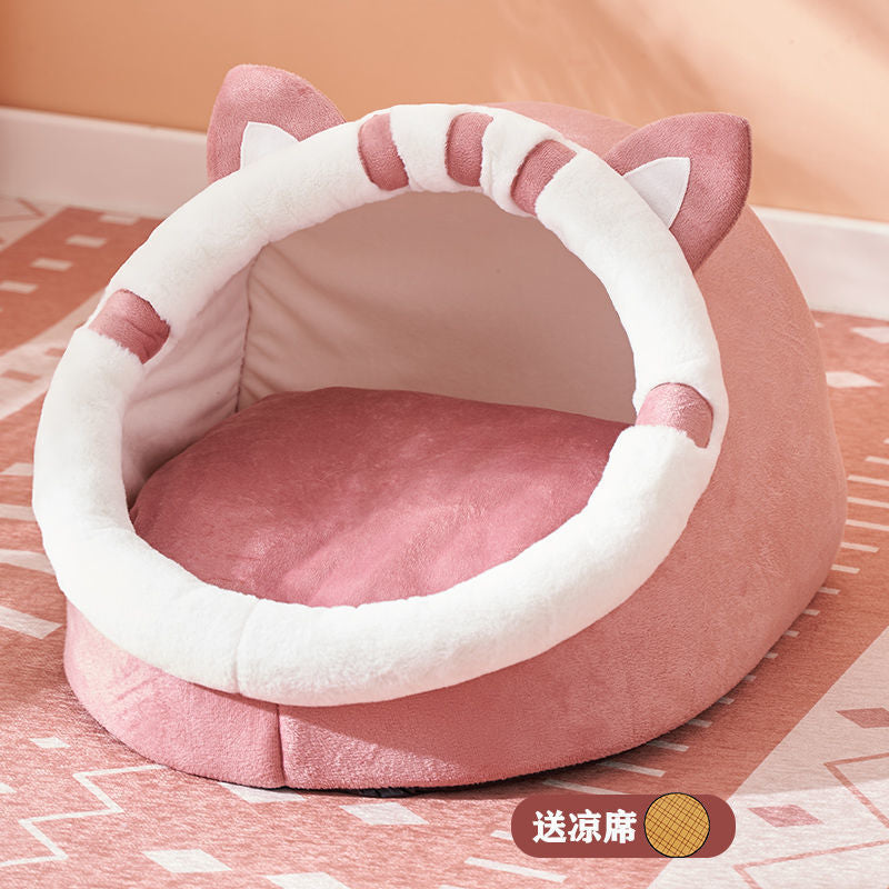 Winter-Ready Semi-Enclosed Cat Bed for All Seasons