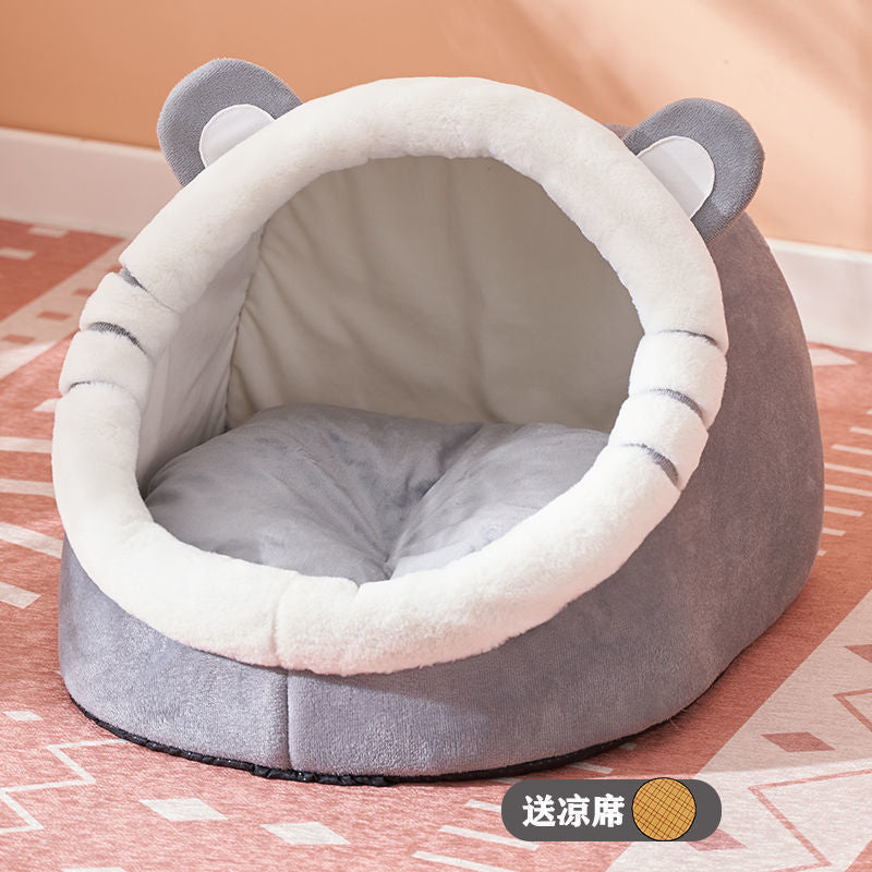 Winter-Ready Semi-Enclosed Cat Bed for All Seasons