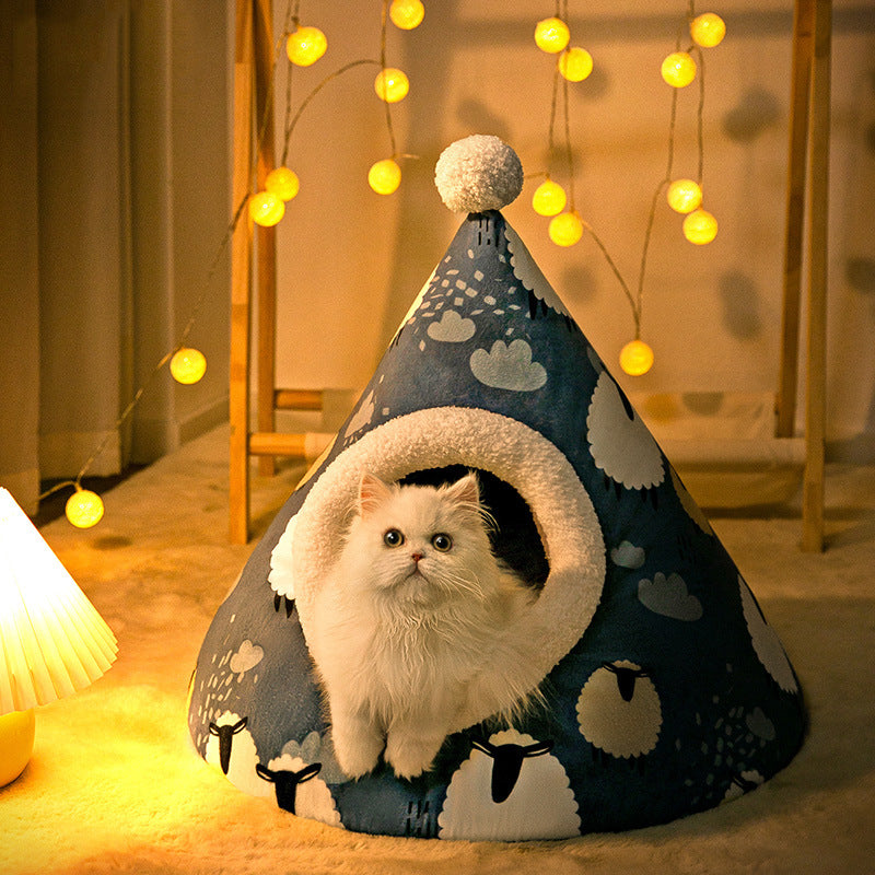 triangle yurt-style cat nest with an enclosed shape
