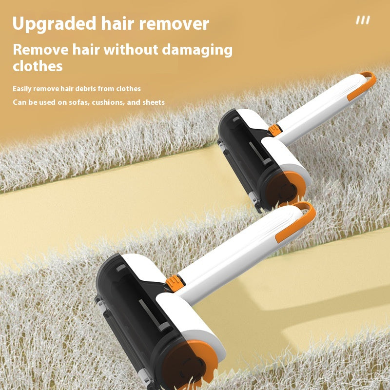 Pet hair cleanup on a sofa cushion